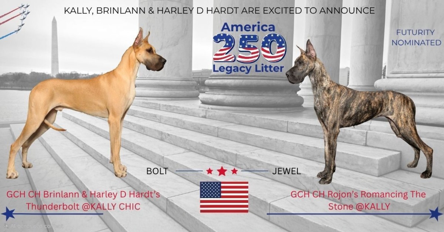America 250 Legacy Litter announcement featuring Bolt and Jewel on the Lincoln Memorial steps